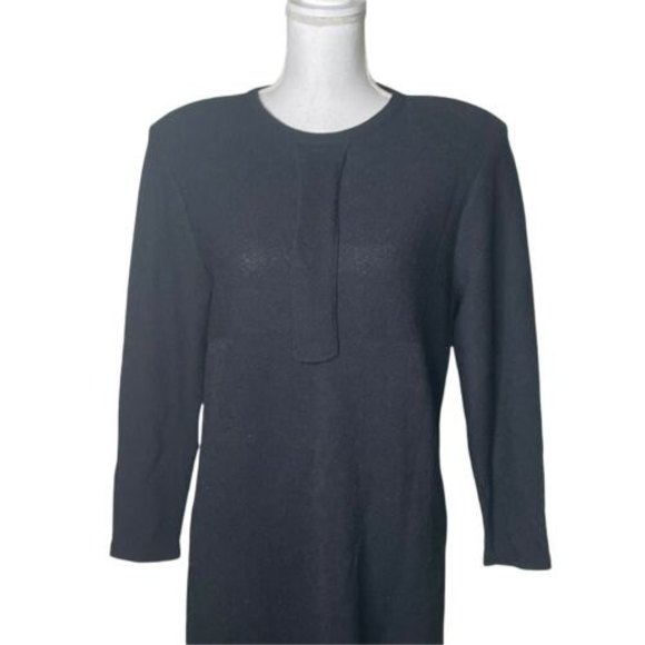 Vintage Roberta Pinto R/L Fashion Black Knit Midi Dress Size Small 3/4 Sleeve a9 - Picture 2 of 4